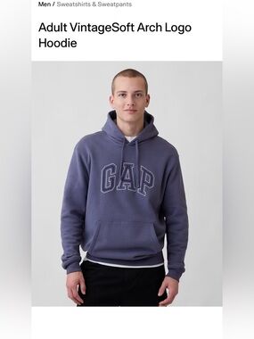 NWT GAP Unisex Vintage Soft Arch Logo Hoodie - Storm Blue with White Size XXL